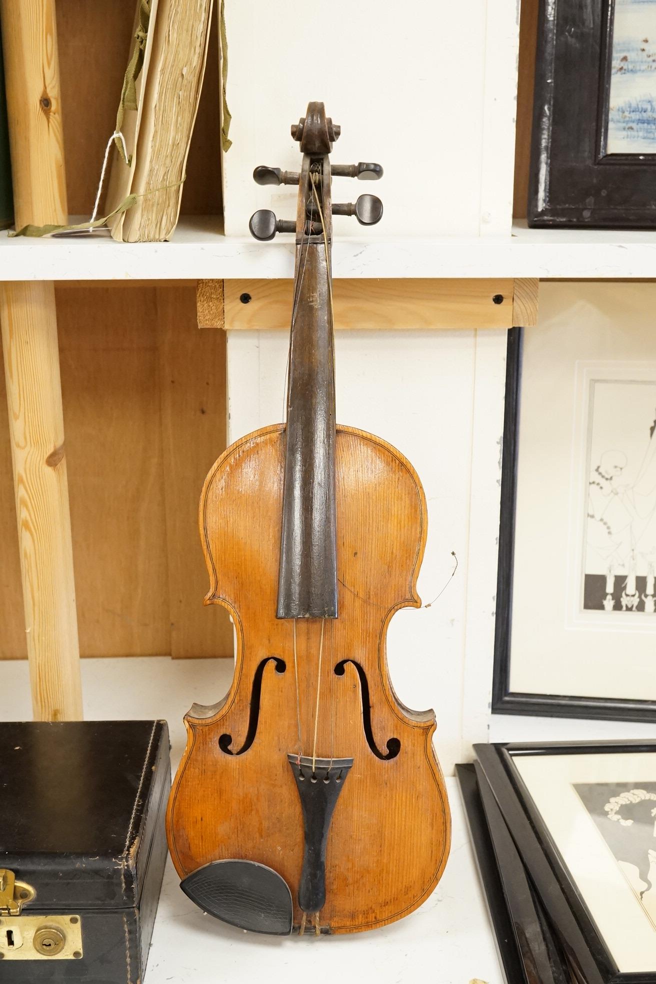 A 19th century violin, and a cased Boosey & Hawkes clarinet